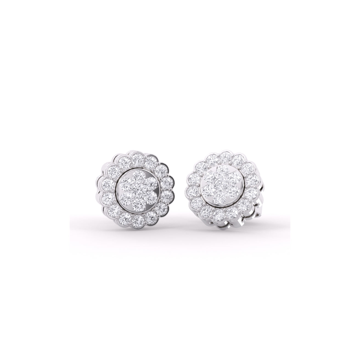 Flower Style Round Diamond Wedding Earrings